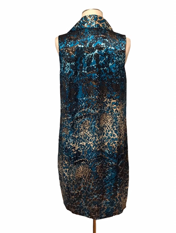 Vestido recto de seda colección Anne Klein noche cóctel azul dorado para mujer talla 10” Foto 3 de 4