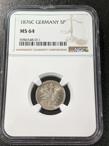 1876 C MS64 Germany 5 Pfennig NGC KM 3 Only 1 Graded Higher!