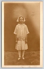 Postcard RPPC Peasant Girl Real Photo Simple Outfit Heart Pendant