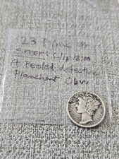 Clip d'erreur Mercury Dime 1923 très bon état 12:00 + planche défectueuse pelée obv