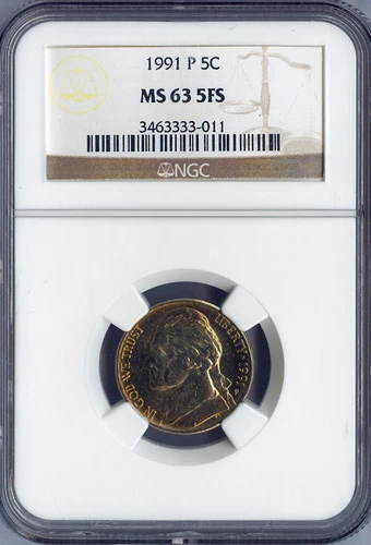 1991 P Jefferson Nickel NGC MS63 FS Quality