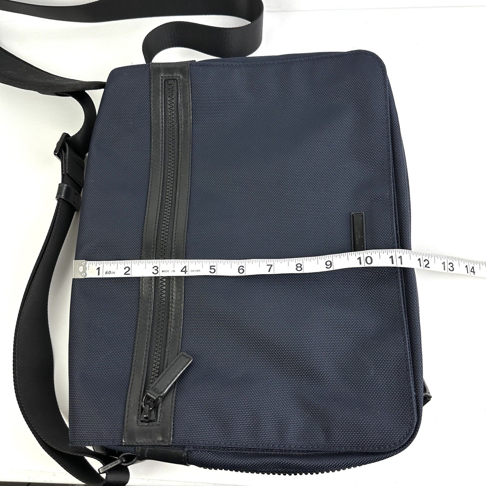 Michael Kors Kent Messenger Bag Dark Blue Canvas Leather Trim Travel