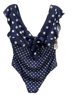 Peek & Beau Womens Swimsuit Polka Dots Blue White Size Large
