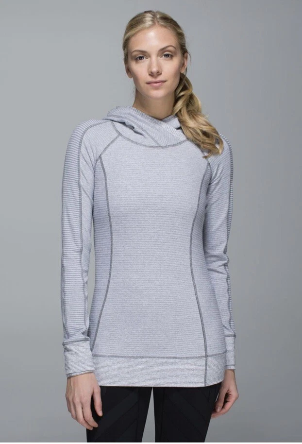 LULULEMON Think Fast Hoodie Mini Check White Heathered Slate Tonka Stripe Size 2