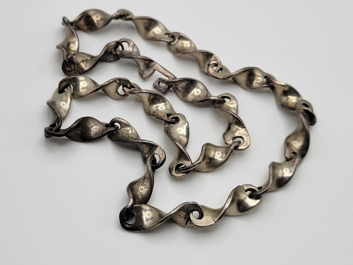 Vintage Taxco Mexico Sterling Silver Spiral Twisted Link Necklace