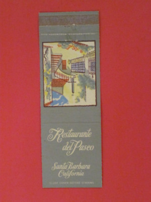 Restaurante del Paseo Matchbook Cover / Santa Barbara, California