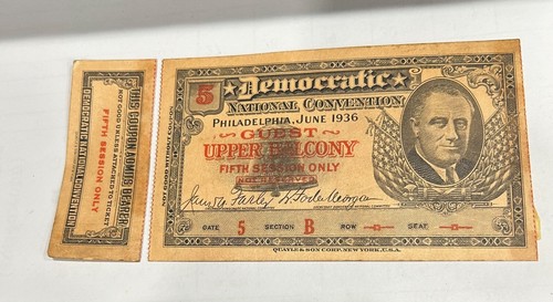 1936 FDR Democratic  National Convention Ticket with detatched  stub - Picture 1 of 2