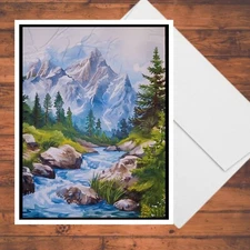 Scenic Summer Mountain Streams A2 Embossed Card Kit Set of 6 w/Envelopes