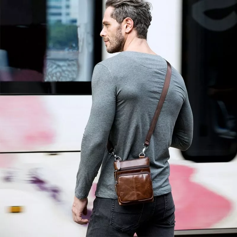 Bolso De Cuero Genuino Para Hombre Bolsa Pequeña De Mensajero Comodo Lujo  Casual