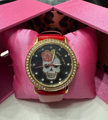 Betsey Johnson Gold Watch with Skull Design Betsey Johnson Skull Watch Women 41mm Gold Tone Bling  main image 4