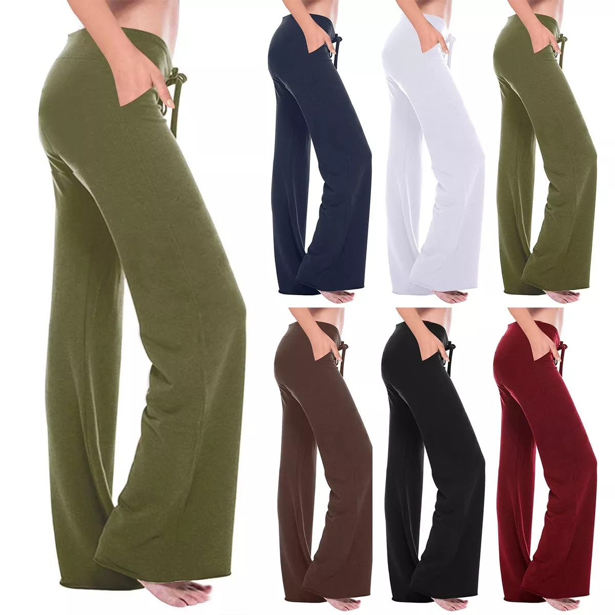 Women Wide Leg Pants Drawstring High Waist Workout Pant Tummy Control Work  Pants