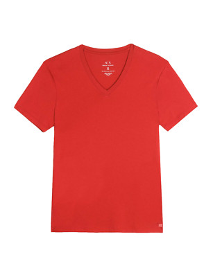 Armani Exchange Men's V-Neck Short Sleeve Pima Cotton T-Shirt, Coral , Sz M
