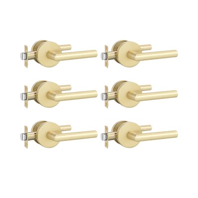 goldenwarm 6 Pack Closet Door Handles, Brushed Gold Passage Interior Door Lev...