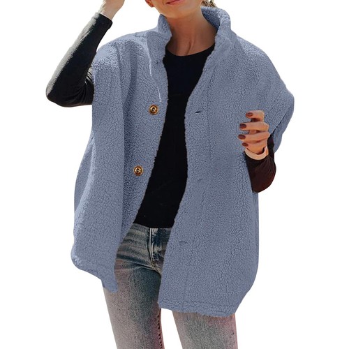 Womens Fuzzy Fleece Vest Casual Oversized Warm Button Down Sherpa Vest Jacket - 第 41/48 張圖片
