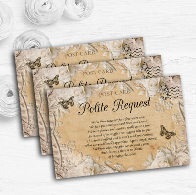Weiße Rosen Vintage Shabby Chic Postkarte individuell Hochzeitsgeschenk Geld Gedicht Karten
