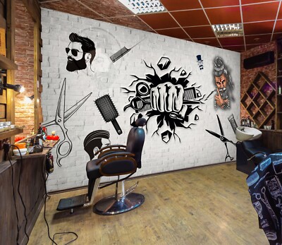 3D Cool J949 Hair Cut Barber Shop Wallpaper Mural Wall Print Murals Erin
