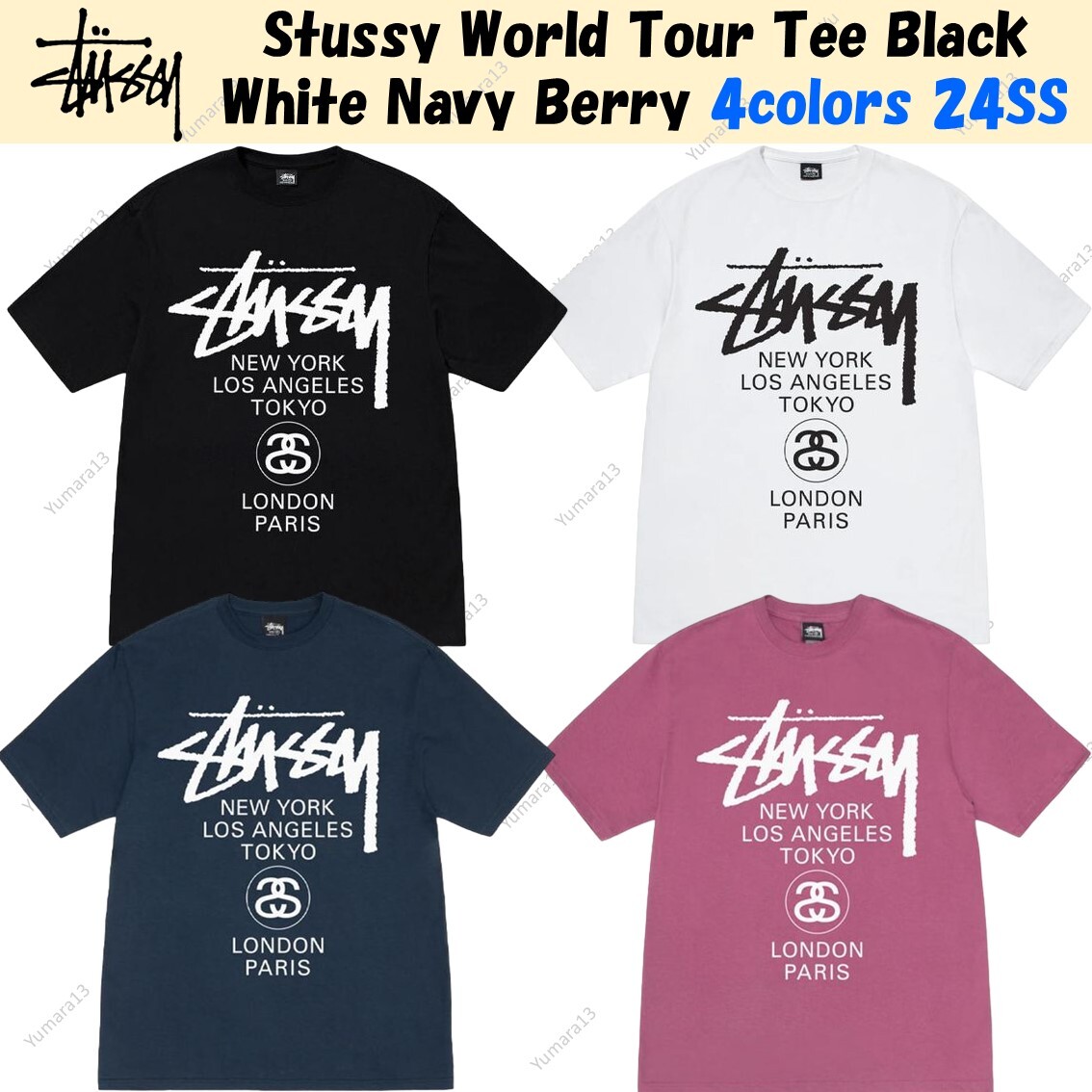 Stussy World Tour Tee Black White Navy Berry 4colors 24SS Stussy World Tour Tee Black White Navy Berry 4colors 24SS