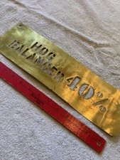 Rare 'HOG BALANCER 40%' Antique Brass Stencil Sign PEORIA STAMP WORKS A.M. Aimen
