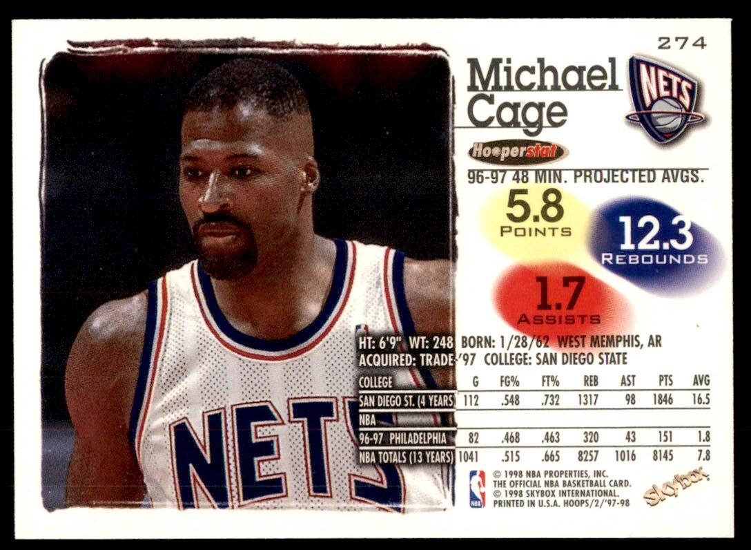 1997-98 Nba Hoops Michael Cage New Jersey Nets #274 | eBay