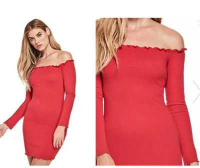 red off the shoulder mini dress