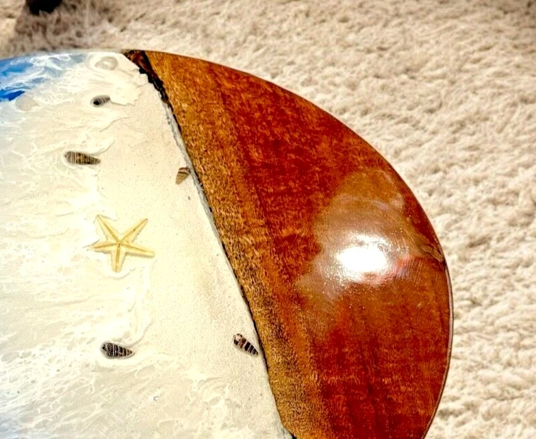 18" Ocean Wave Epoxy Resin Console Table Unique Handmade Acacia Wood Centerpiece - Image 4 of 4