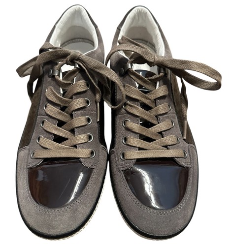 Designer Brown Suede and Patent Leather Sneakers Mens 7.5 Casual Luxury