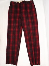 VTG Woolrich Hunting Pants 34 Red Black Plaid Button Fly Fudd Hunt Trouser Wool