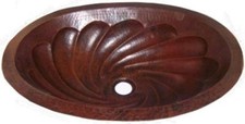 19"x 14" Undermount Hand-Hammered Oval Twister Bathroom Copper Sink