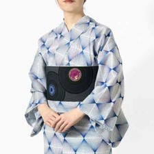 Yukata White Blue Diamond Pattern Rhombus Cotton Kimono Kawaii Cool