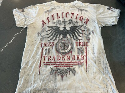 AFFLICTION Shirt  White/red  Phoenix Tried & True  Live Fast Large READ