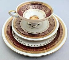 RARE Rudolf Wachter RW Bavaria Tea Cup Saucer Plate Trio Gold Red Floral