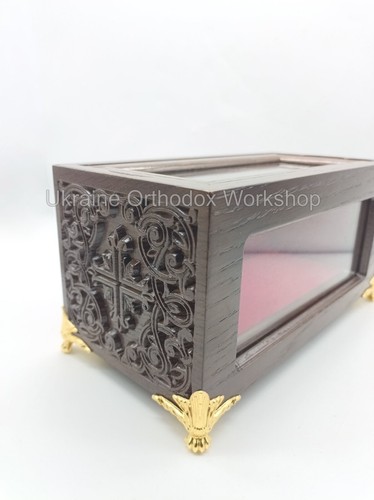 Handcarved Orthodox Reliquary Box Wood Ark Red Velvet 7.87" - Picture 4 of 12