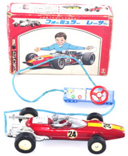 Rare Vintage Bandai Red Box Tinplate Formula Racer Remote Control Car - 1960s JP