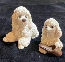 Vintage Stone Critters Littles White Poodle Dog Figurines Made In USA Rare Find