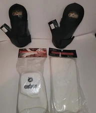 Lot Of 4 Macho Martial Arts Accessories:Gloves, Shin Guard,Forearm & Hand Guard