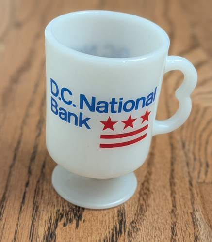 Vintage DC National Bank Milk Glass Footed Coffee Mug Cup Washington DC Flag