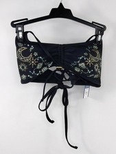 NWT Arizona Jean Co Swimwear Bikini Top Black Size Medium With Beads  Decal