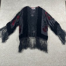 Vtg y2k Whimsigoth Burnout Velvet Chicos Silk Rayon Floral Fringe Kimono M/L