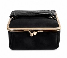 Vintage Black Frame Clutch Purse w/ Mirror Structured Evening Bag