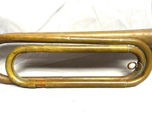 Antique Military USA Regulation Brass Bugle Trumpet & Mouth Piece Old & Used - Picture 8 of 13