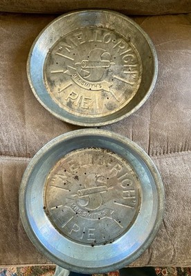 VTG Mrs Smith's 9.5 Inch Mello Rich Embossed Tin Pie Plate Pan 2 with Holes
