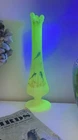 Fenton Artist Signed Stevens Custard Satin Glass 8" Swung Bud Vase Uranium Glass