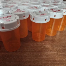 68 CVS Pill Bottles Empty Plastic Rx Prescription Med Amber Orange Storage Craft