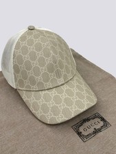 Gucci GG Monogram Logo Canvas Mesh Back Baseball Cap Hat Beige & White Size M