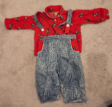 Vintage Disney Kids Baby Outfit   Minnie Mouse Red Shirt  Denim Overalls   0  6