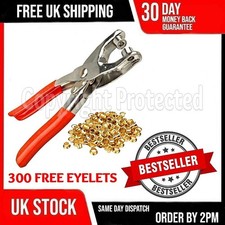 CRAFT FABRIC EYELET PLIERS TOOL KIT & *300* FREE BRASS GOLD EYELETS WASHERS SET