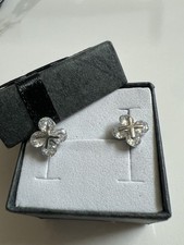14k White Gold Stud Earrings-with Clear Crystals showcasing a simple Cross.