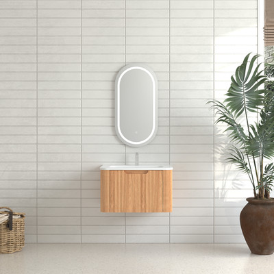 24''Wall-Mounted Floating Bathroom Vanity Pre-Assembled Curved Edge Storage Bathr