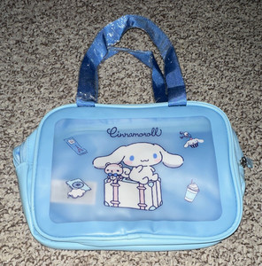 Sanrio Cinnamoroll Blue Plastic Bag with Handles, Zipper Closure
