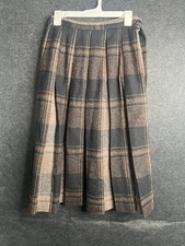 Vintage ILGWU Union Made Plaid 100 Wool Skirt Brown Womens Size 10 Made In USA
